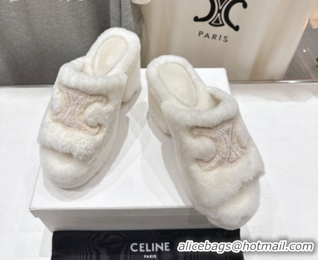 1:1 Stylish Celine Wool Platform Slides Sandal 8cm CE120901 White 2026