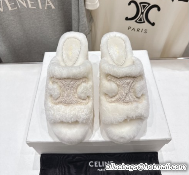 1:1 Stylish Celine Wool Platform Slides Sandal 8cm CE120901 White 2026