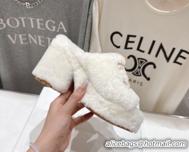 1:1 Stylish Celine Wool Platform Slides Sandal 8cm CE120901 White 2026