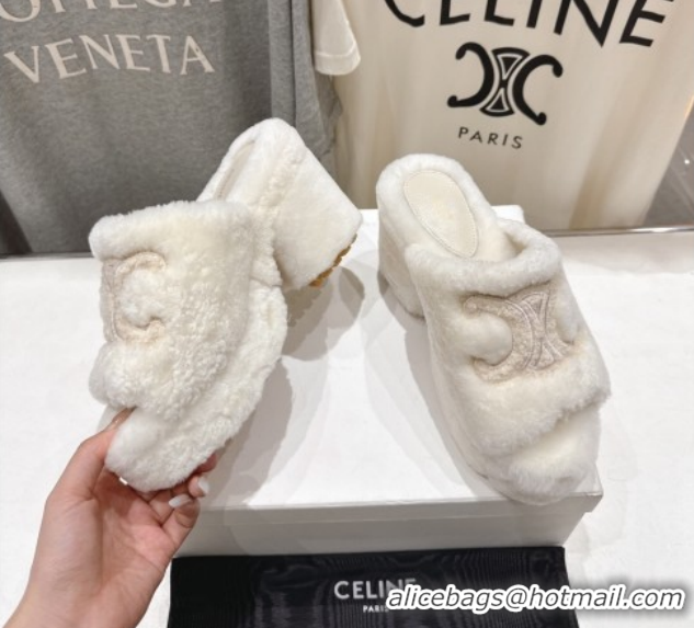 1:1 Stylish Celine Wool Platform Slides Sandal 8cm CE120901 White 2026