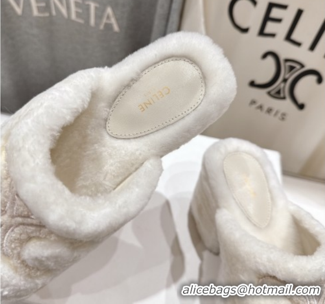 1:1 Stylish Celine Wool Platform Slides Sandal 8cm CE120901 White 2026