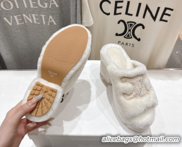 1:1 Stylish Celine Wool Platform Slides Sandal 8cm CE120901 White 2026