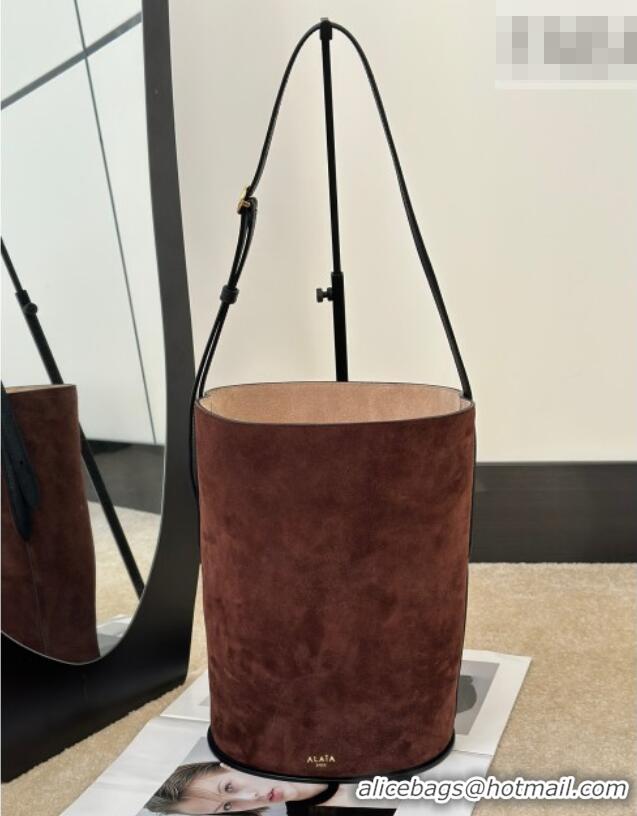 Luxury Discount Alaia Hip Small Bucket Bag in Suede 8857 Brown 2026