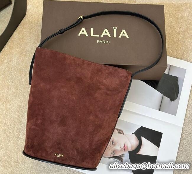 Luxury Discount Alaia Hip Small Bucket Bag in Suede 8857 Brown 2026