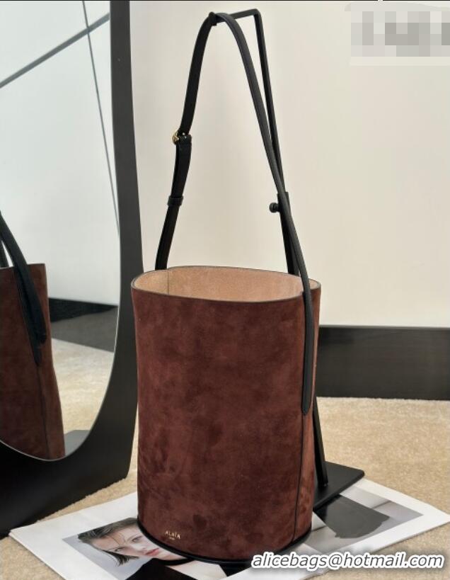 Luxury Discount Alaia Hip Small Bucket Bag in Suede 8857 Brown 2026
