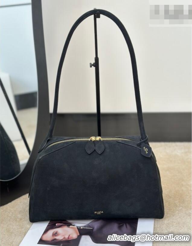 Inexpensive Alaia Le Bouledogue Bowling Shoulder Bag in Nubuck Leather 8855 Black 2026