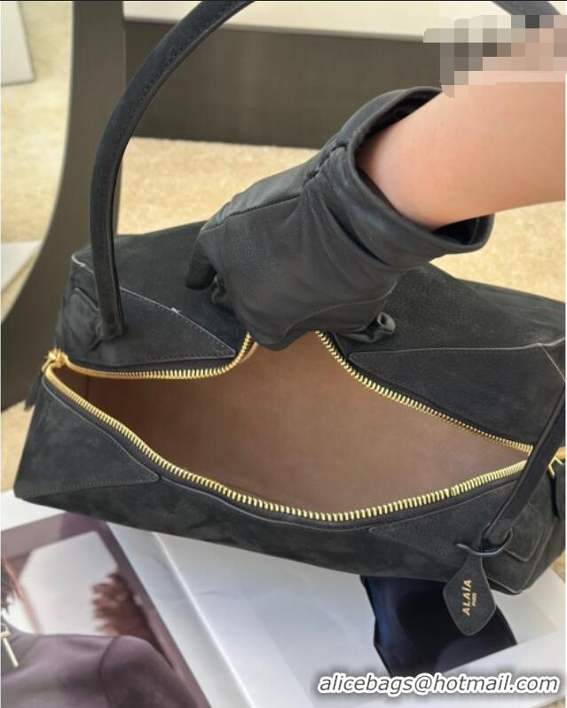 Inexpensive Alaia Le Bouledogue Bowling Shoulder Bag in Nubuck Leather 8855 Black 2026