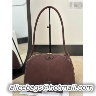 Buy Discount Alaia Le Bouledogue Bowling Shoulder Bag in Nubuck Leather 8855 Dark Brown 2026