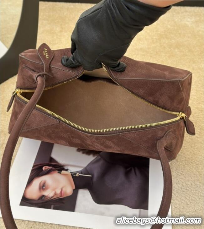 Buy Discount Alaia Le Bouledogue Bowling Shoulder Bag in Nubuck Leather 8855 Dark Brown 2026