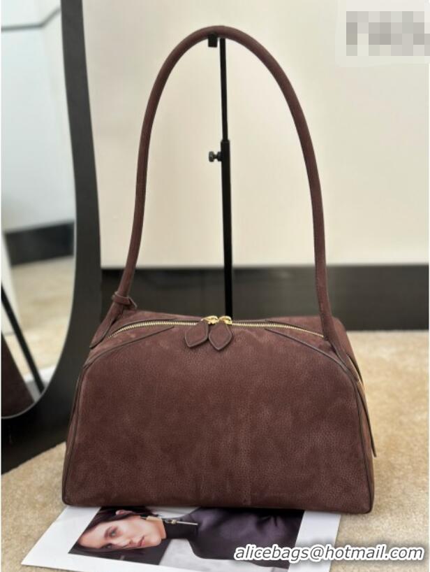 Buy Discount Alaia Le Bouledogue Bowling Shoulder Bag in Nubuck Leather 8855 Dark Brown 2026