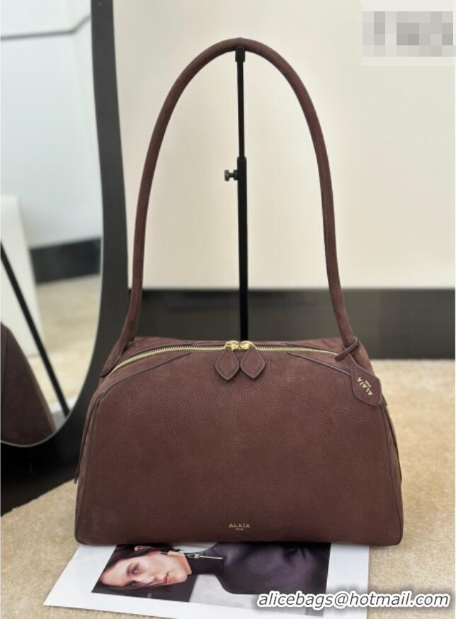 Buy Discount Alaia Le Bouledogue Bowling Shoulder Bag in Nubuck Leather 8855 Dark Brown 2026