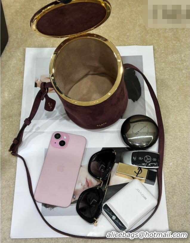 Good Taste Alaia La Canette Small Cylindrical Bag in Suede 8851 Garnet Red 2026