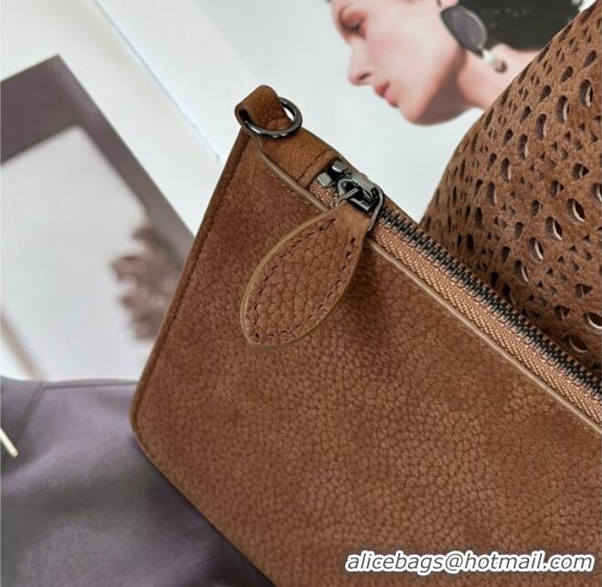 Top Grade Alaia Mina 32 Large Tote Bag in Vienne Openwork Grained Nubuck Leather 8819L Brown 2025