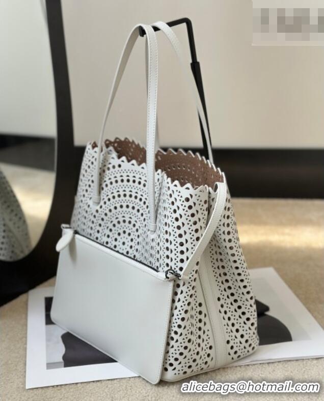 Super Quality Alaia Mina 32 Large Tote Bag in Vienne Openwork Calfskin Leather 8819L White 2025