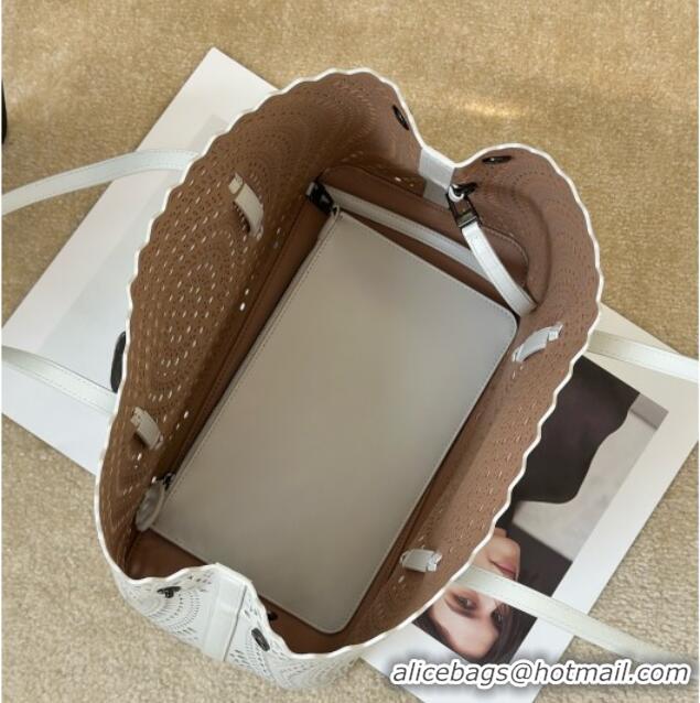 Super Quality Alaia Mina 32 Large Tote Bag in Vienne Openwork Calfskin Leather 8819L White 2025