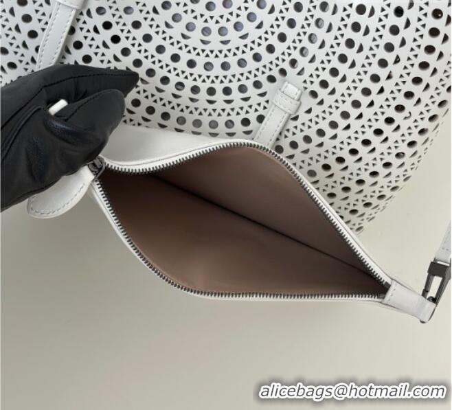 Super Quality Alaia Mina 32 Large Tote Bag in Vienne Openwork Calfskin Leather 8819L White 2025