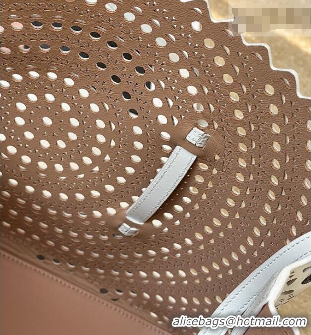 Super Quality Alaia Mina 32 Large Tote Bag in Vienne Openwork Calfskin Leather 8819L White 2025