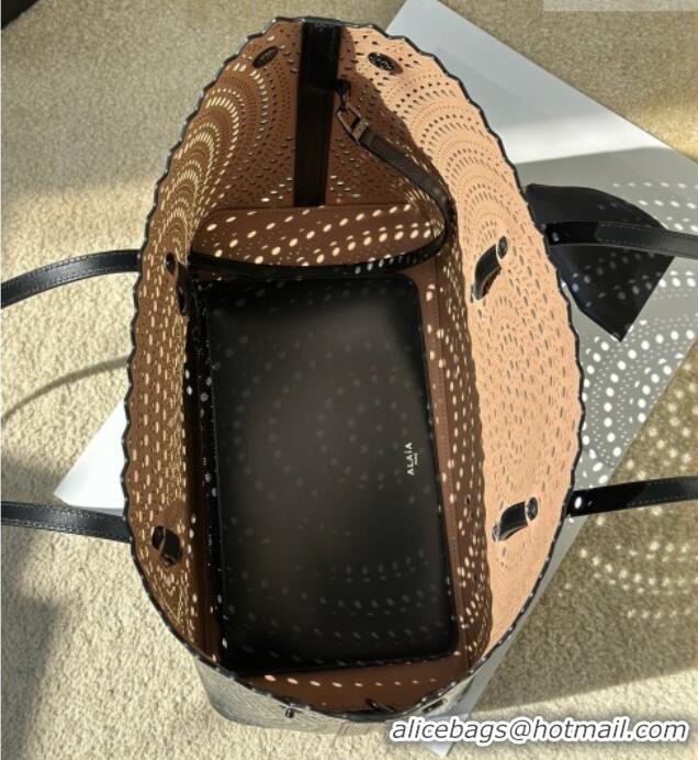 Best Price Alaia Mina 32 Large Tote Bag in Vienne Openwork Calfskin Leather 8819L Black 2025