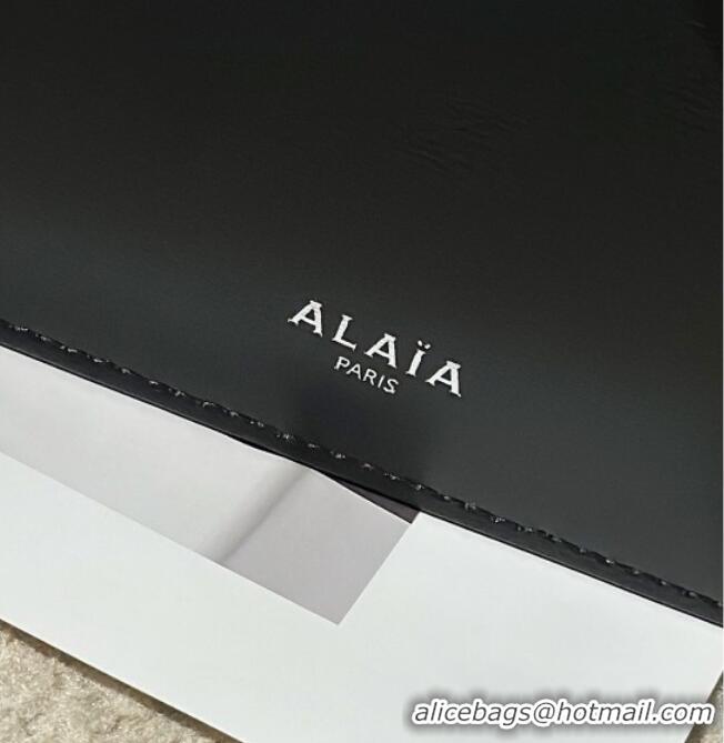 Best Price Alaia Mina 32 Large Tote Bag in Vienne Openwork Calfskin Leather 8819L Black 2025