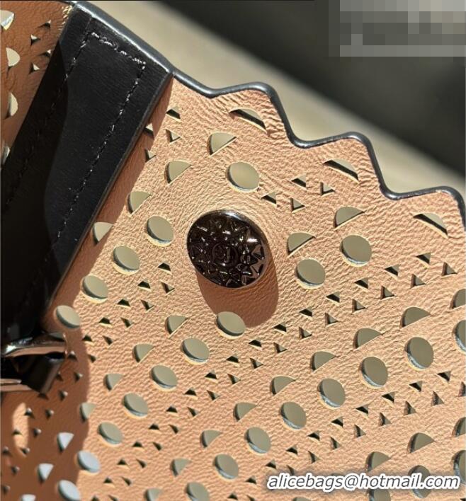 Best Price Alaia Mina 32 Large Tote Bag in Vienne Openwork Calfskin Leather 8819L Black 2025