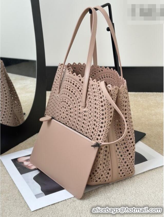 Best Product Alaia Mina 32 Large Tote Bag in Vienne Openwork Calfskin Leather 8819L Light Pink 2025