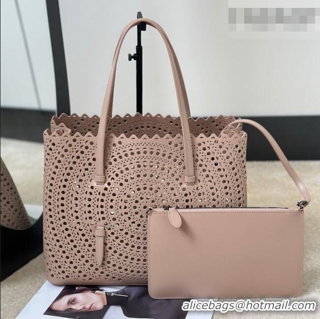 Best Product Alaia Mina 32 Large Tote Bag in Vienne Openwork Calfskin Leather 8819L Light Pink 2025