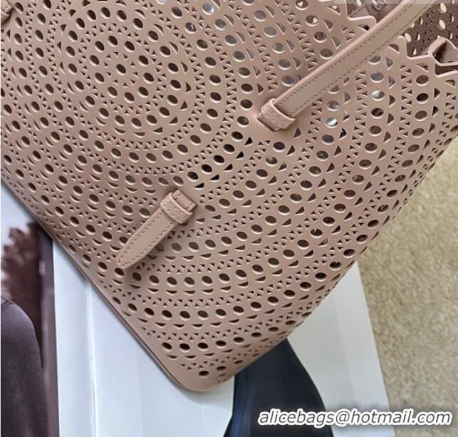 Best Product Alaia Mina 32 Large Tote Bag in Vienne Openwork Calfskin Leather 8819L Light Pink 2025