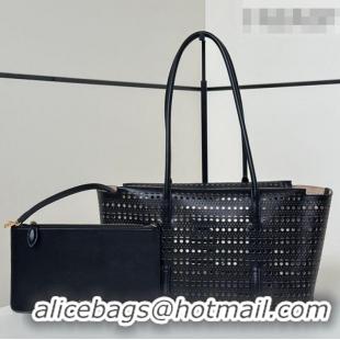 Top Design Alaia Mina Large Tote Bag in Vienne Openwork Calfskin Leather 8821L Black 2025