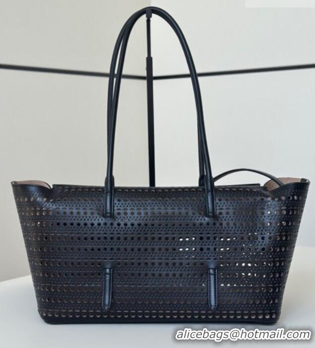 Top Design Alaia Mina Large Tote Bag in Vienne Openwork Calfskin Leather 8821L Black 2025