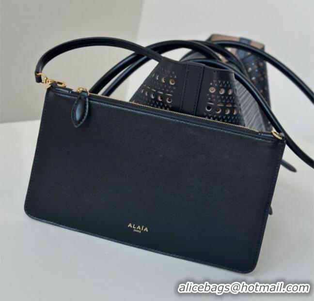 Top Design Alaia Mina Large Tote Bag in Vienne Openwork Calfskin Leather 8821L Black 2025