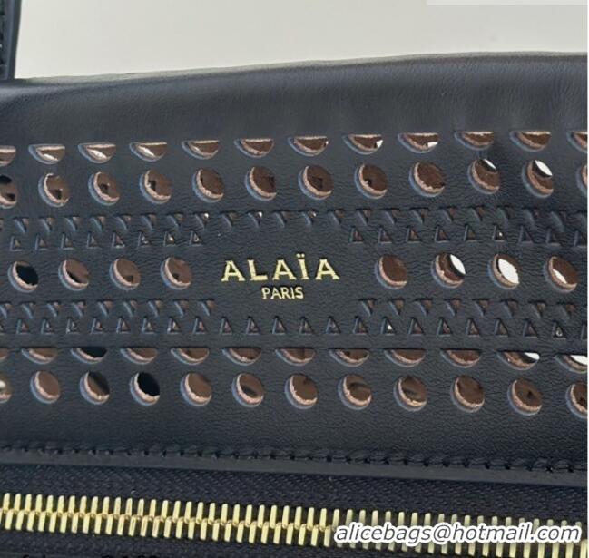 Top Design Alaia Mina Large Tote Bag in Vienne Openwork Calfskin Leather 8821L Black 2025
