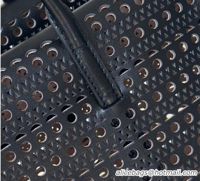 Top Design Alaia Mina Large Tote Bag in Vienne Openwork Calfskin Leather 8821L Black 2025