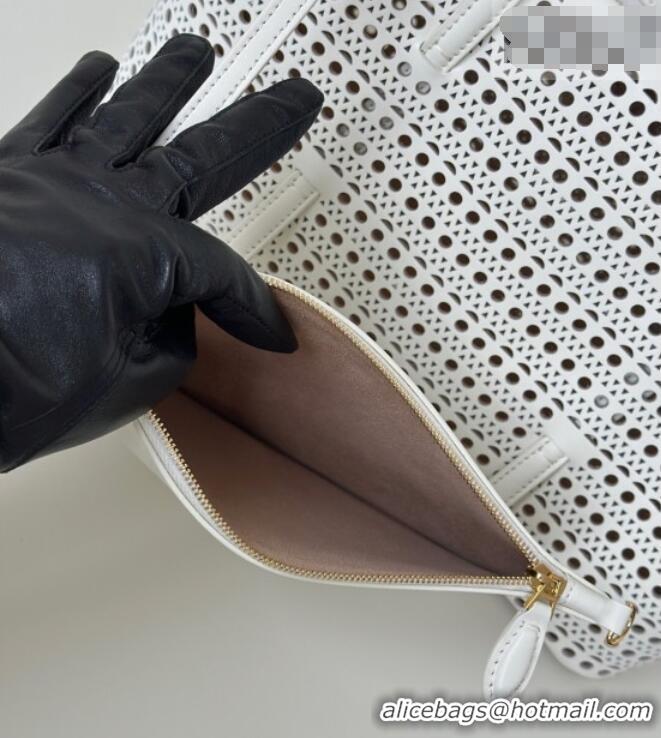 Grade Quality Alaia Mina Large Tote Bag in Vienne Openwork Calfskin Leather 8821L White 2025