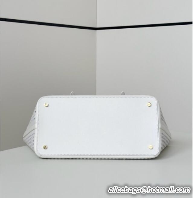 Grade Quality Alaia Mina Large Tote Bag in Vienne Openwork Calfskin Leather 8821L White 2025