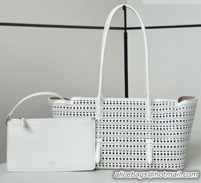 Grade Quality Alaia Mina Large Tote Bag in Vienne Openwork Calfskin Leather 8821L White 2025