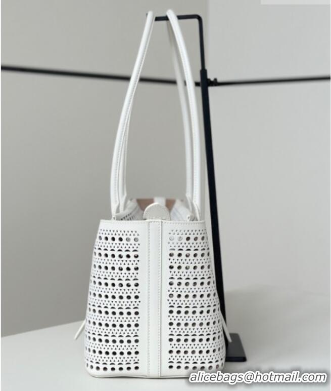Grade Quality Alaia Mina Large Tote Bag in Vienne Openwork Calfskin Leather 8821L White 2025