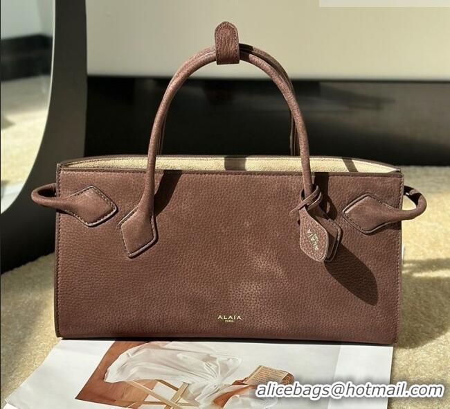 Famous Brand Alaia Le Tecket Tote Bags in Grained Nubuck Leather 8837 Dark Brown 2026