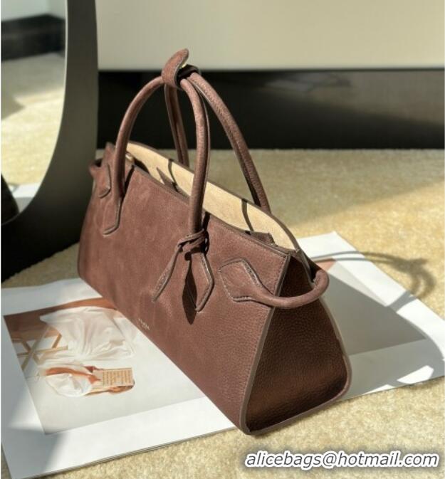 Famous Brand Alaia Le Tecket Tote Bags in Grained Nubuck Leather 8837 Dark Brown 2026