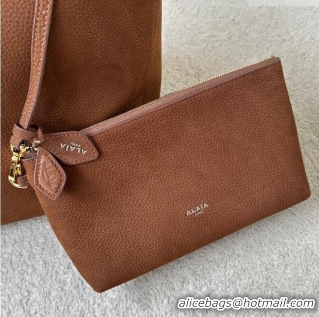 Top Quality Alaia Le Cabas Tote Bags in Grained Nubuck Leather 8820 Caramel Brown 2026