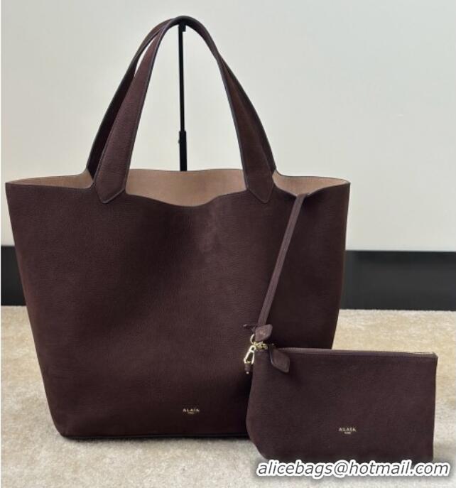 Stylish Discount Alaia Le Cabas Tote Bags in Grained Nubuck Leather 8820 Dark Brown 2026