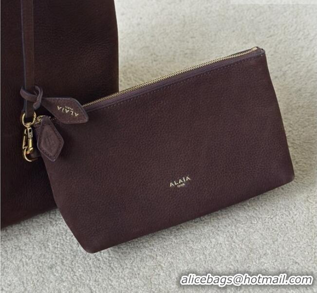 Stylish Discount Alaia Le Cabas Tote Bags in Grained Nubuck Leather 8820 Dark Brown 2026