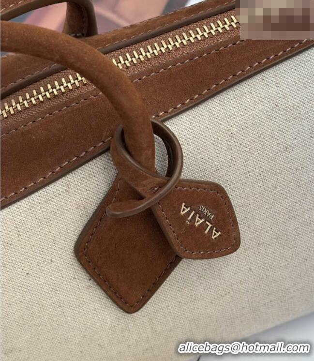 Market Sells Alaia Le Tecket Medium Long Shoulder bag in Canvas and Suede 998081 Brown 2026