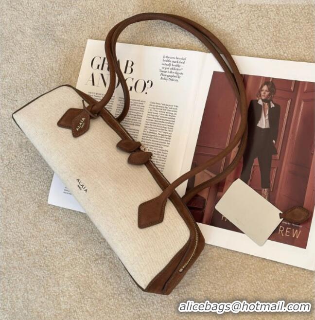 Market Sells Alaia Le Tecket Medium Long Shoulder bag in Canvas and Suede 998081 Brown 2026