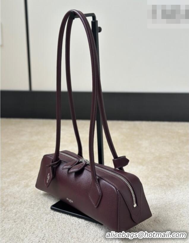 Big Discount Alaia Le Tecket Small Long Shoulder bag in Calfskin Leather 998081S Burgundy 2026
