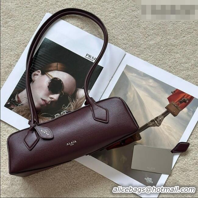 Big Discount Alaia Le Tecket Small Long Shoulder bag in Calfskin Leather 998081S Burgundy 2026