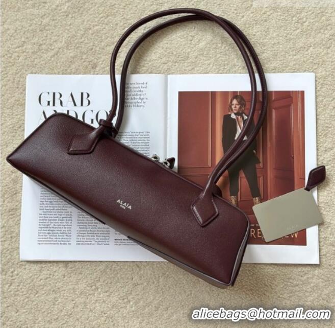 Most Popular Alaia Le Tecket Medium Long Shoulder bag in Calfskin Leather 998081 Burgundy 2026