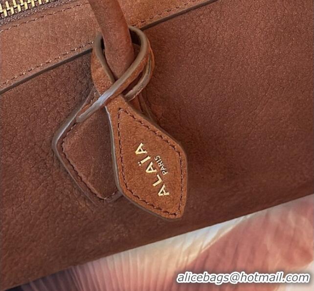 Best Price Alaia Le Tecket Medium Long Shoulder bag in Grained Nubuck 8815M Caramel Brown 2026