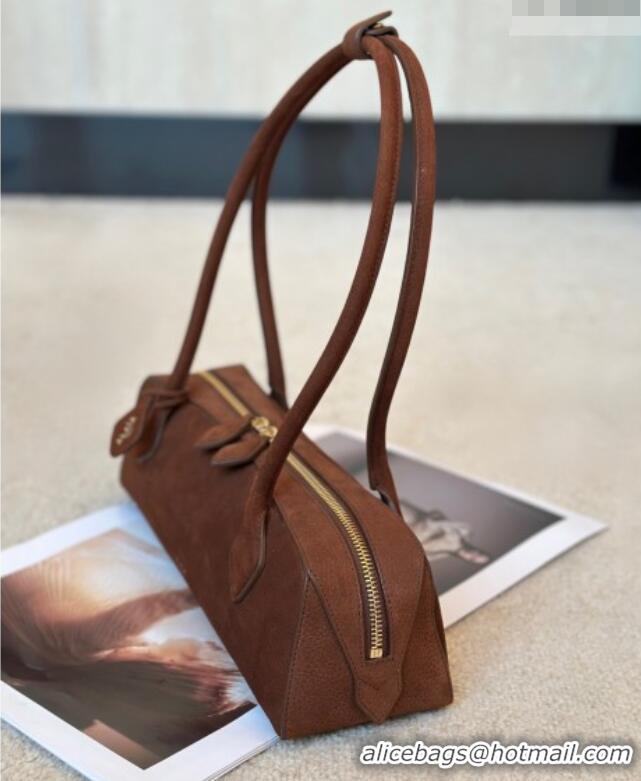 Best Price Alaia Le Tecket Medium Long Shoulder bag in Grained Nubuck 8815M Caramel Brown 2026