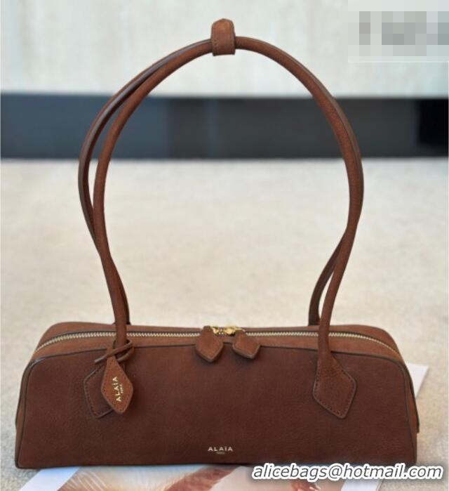 Best Price Alaia Le Tecket Medium Long Shoulder bag in Grained Nubuck 8815M Caramel Brown 2026