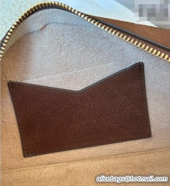 Best Price Alaia Le Tecket Medium Long Shoulder bag in Grained Nubuck 8815M Caramel Brown 2026